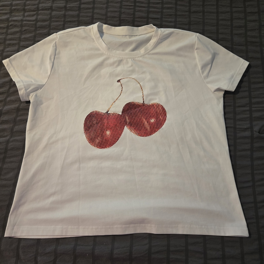 White Kids T-Shirt with Cherry Design